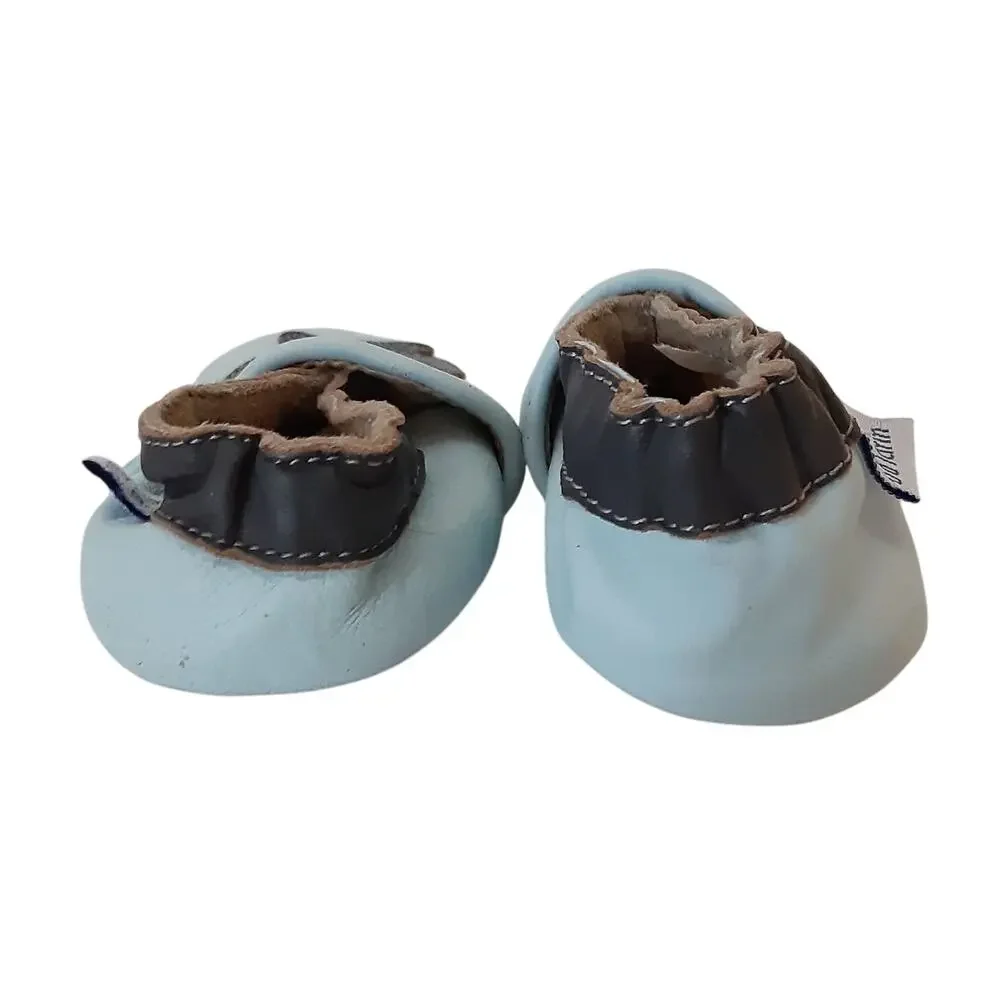 Petit Marin Leather Crib Shoes Blue Whale Soft Soles Tan Suede 6-12mo Baby Boy
